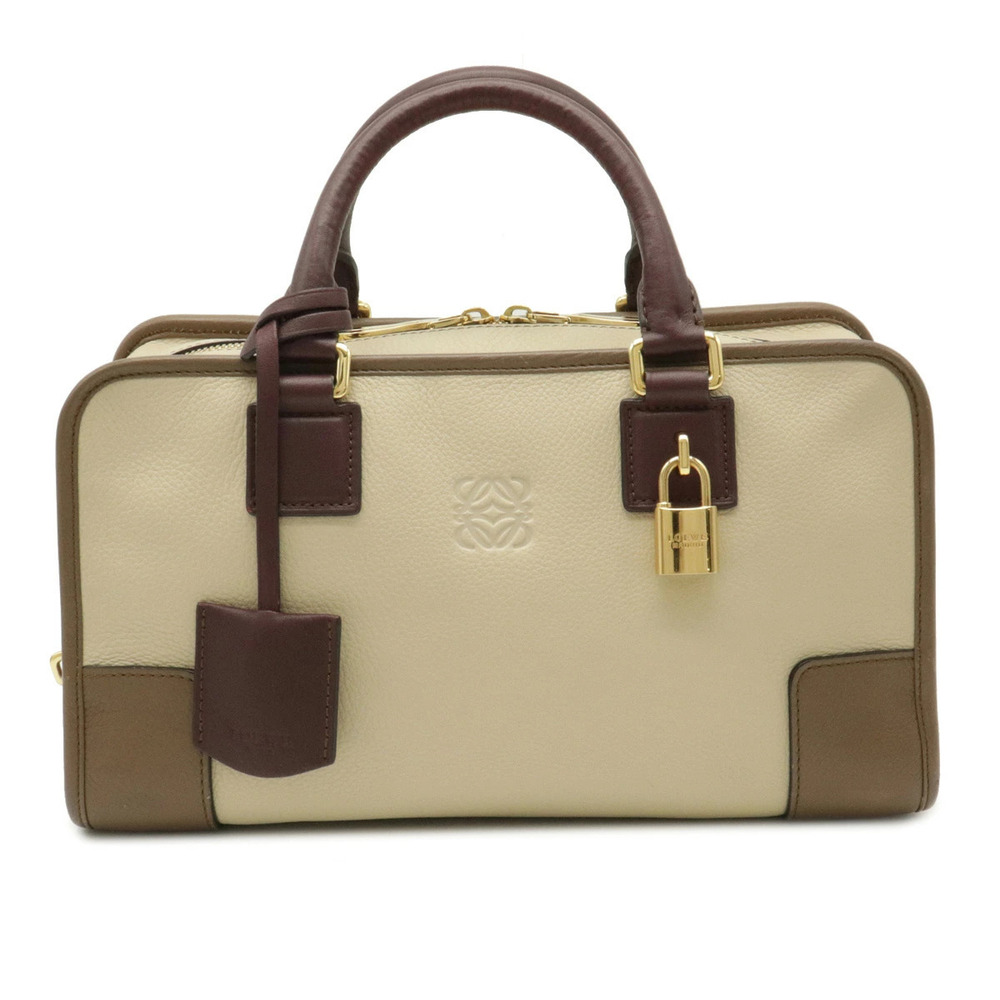Loewe Amazona Handbag Boston Bag Leather Beige Cream Cocoa Brown Red